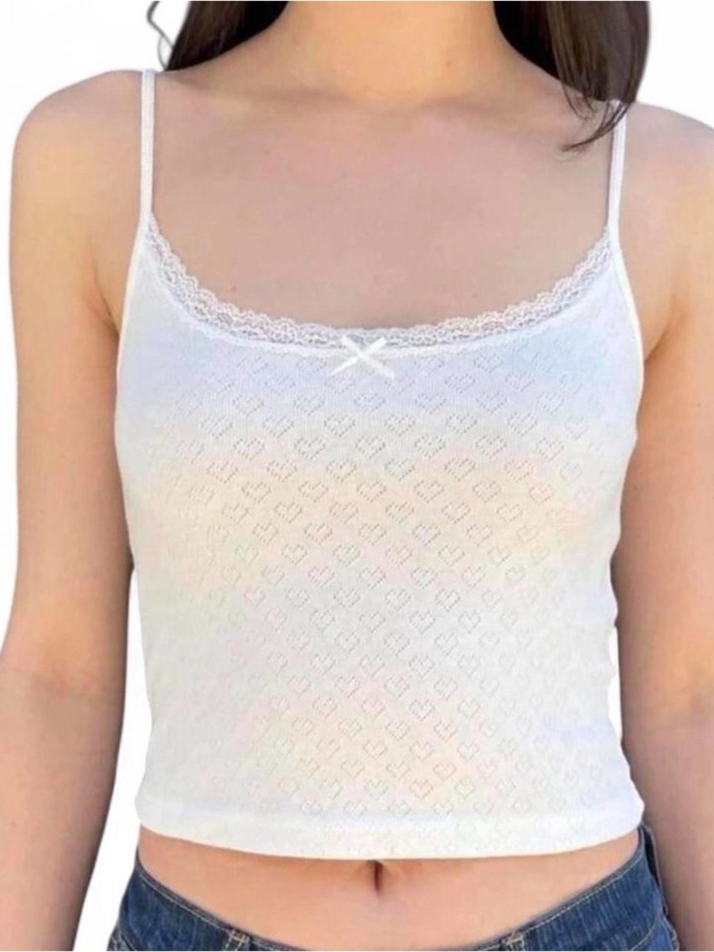 Rare Brandy Melville Skylar Tank in White Pointelle Heart